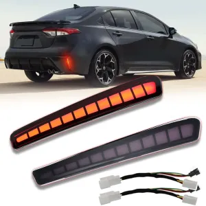 Full LED Rear Reflector Lights, 2 Pcs Rear Reflector Trim Lamp Kit for Toyota Corolla 2020-2025 Models,Sequential Turn Signal Light & Daytime Running Light & Brake Lights