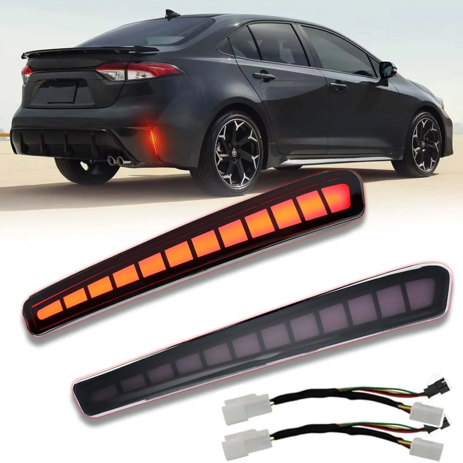 Full LED Rear Reflector Lights, 2 Pcs Rear Reflector Trim Lamp Kit for Toyota Corolla 2020-2025 Models,Sequential Turn Signal Light & Daytime Running Light & Brake Lights