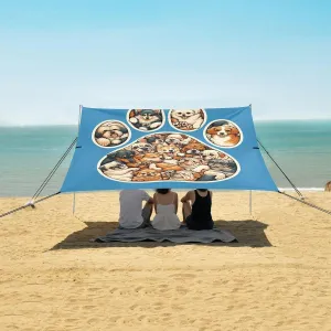 Funny French Bulldog Paw Beach Canopy Tent Anti-UV & Wind Resistant, Camping Sun Shelter Easy Setup Portable,Outdoor Shade Tents with Sandbags,Sand Shovels,Ground Pegs & Stability Poles