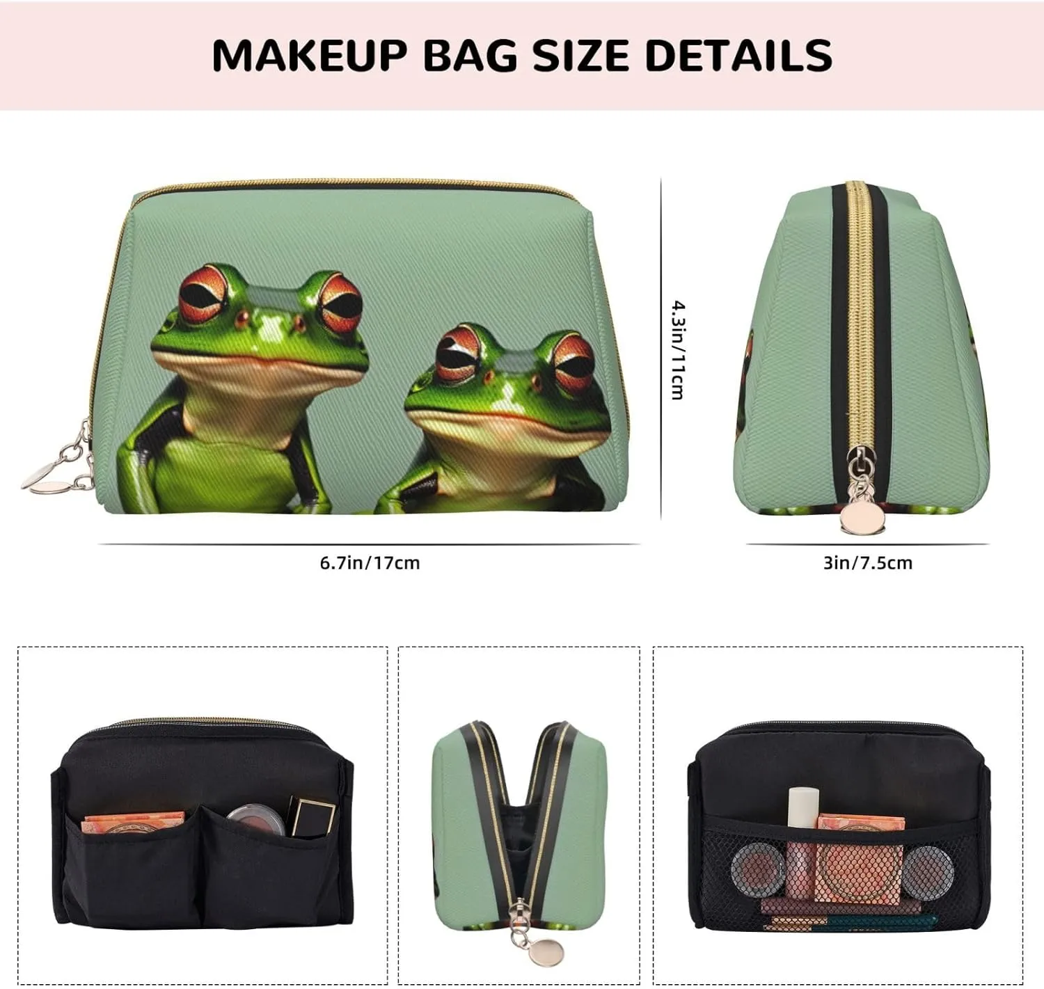 Funny Green Frogs 1 Toiletry Pouch, Travel-Friendly Makeup Organizer For Makeup Brushes, Lipsticks