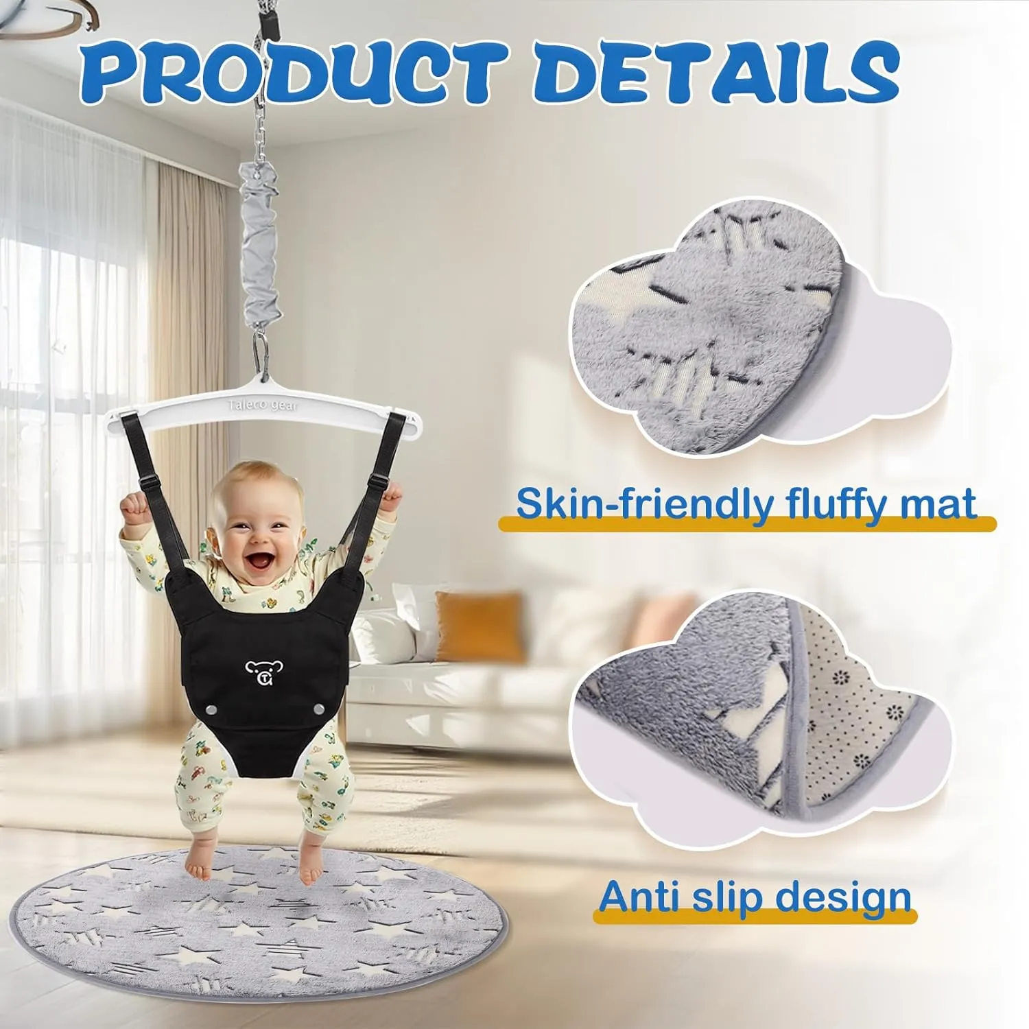 G TALECO GEAR Baby Jumper with a Ceiling Hook for Infant & Toddlers with Adjustable Chain, Bouncers for Indoor/Outdoor, Baby Doorway Jumper with Soft Rug