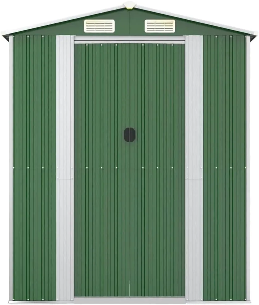 Garden Shed Green Galvanized Steel, Waterproof Outdoor Storage Sheds for Bike, Small Tool, Motorcycle and Garden, 192 x 192 x 223 cm