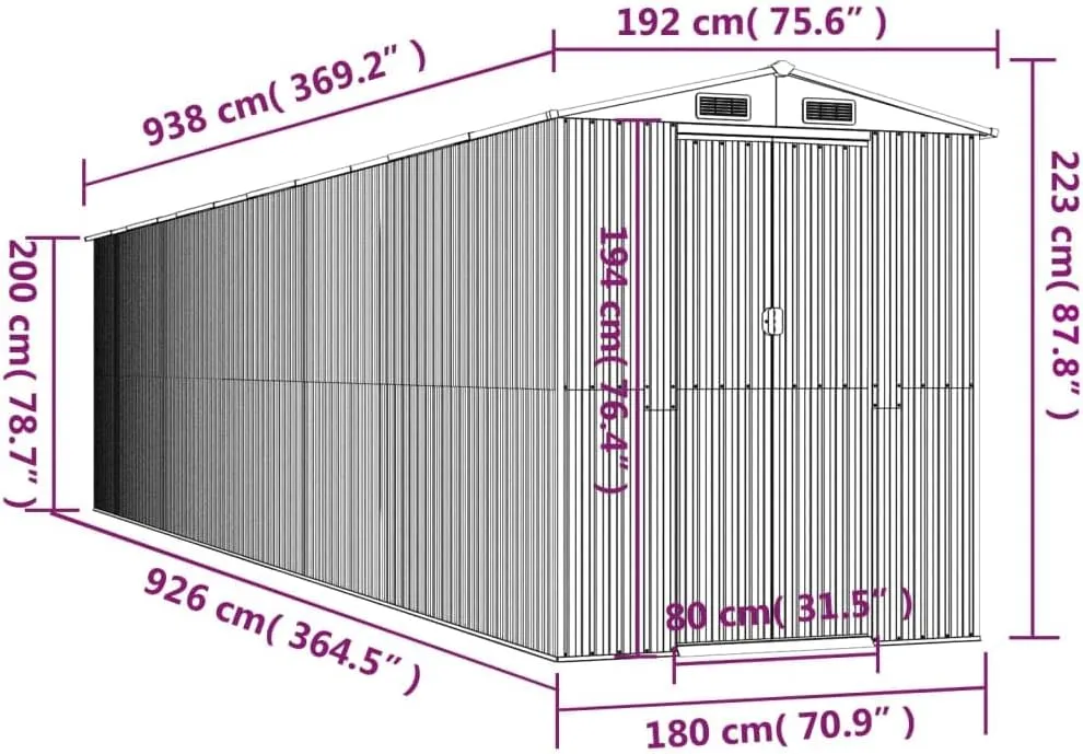 Garden Shed Green Galvanized Steel, Waterproof Outdoor Storage Sheds for Bike, Small Tool, Motorcycle and Garden, 192 x 192 x 223 cm