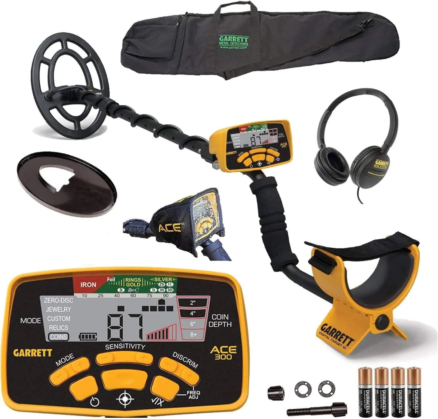 Garrett ACE 300 Metal Detector Bundle – Made in The USA - Digital Target ID, Iron Resolution, Adjustable Frequency, Includes Carry Bag, Headphones & Searchcoil Cover