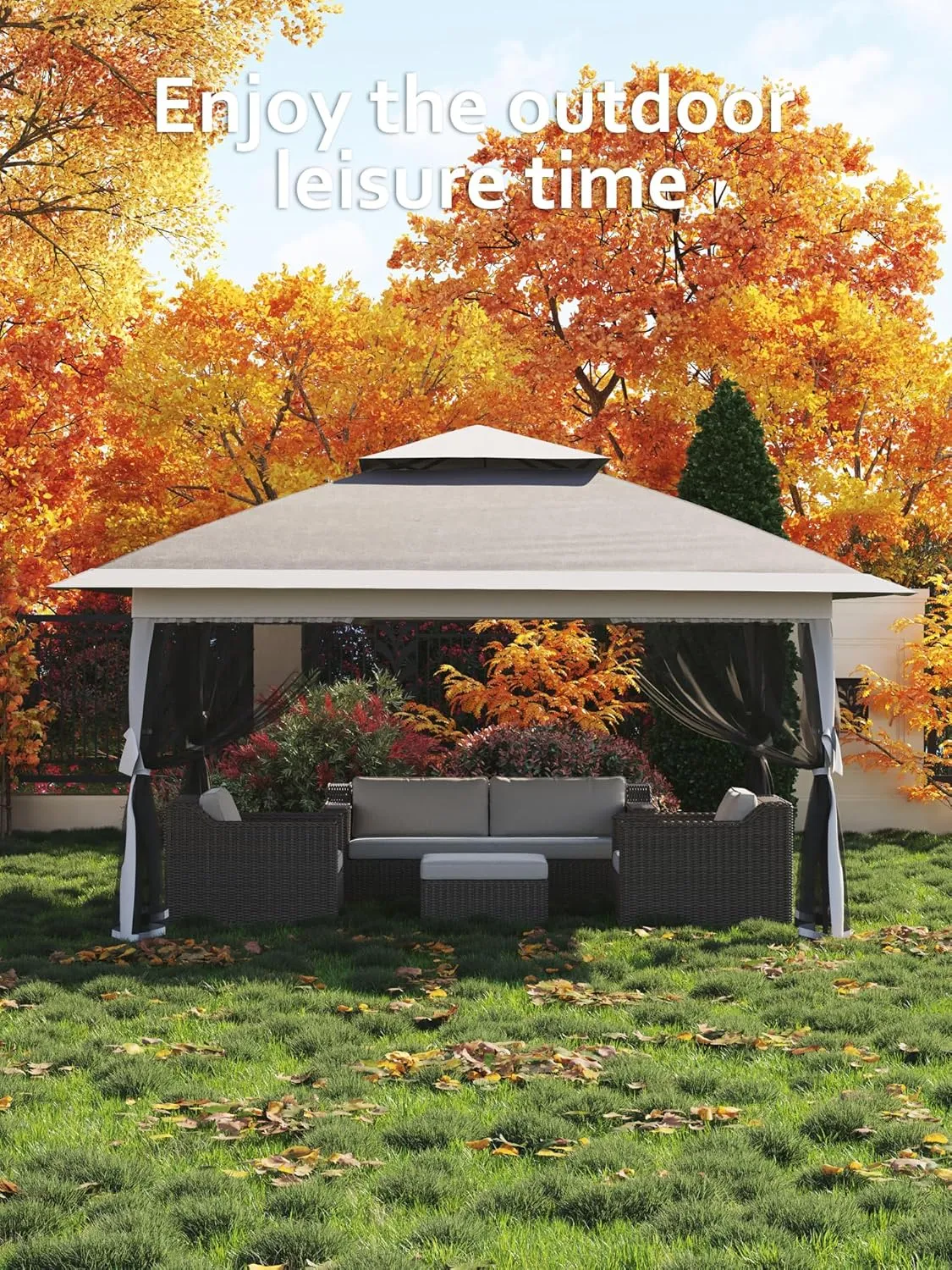 Garvee 13x13FT Pop Up Gazebo, Canopy Tent with Mosquito Netting,Outdoor Gazebos for Backyard & Patio Furniture - Pop Up Tent with Wheeled STO-N-Go Cover Bag (Dark Grgy Light Grey)