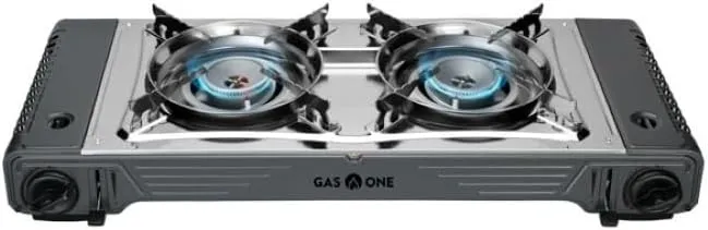 GasOne 2-Burner Portable Camp Stove - High Output 15,300 BTU - With Durable Carrying Case, Automatic Ignition, Safety Features, Perfect for Camping, Hiking, Tailgating, and Emergency Preparedness