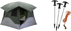 Gazelle Tents™ T4 Hub Tent, Easy 90 Second Set-Up, Waterproof, UV Resistant, Removable Floor, Ample Storage Options, 4-Person, Alpine Green, 78" x 94" x 94", GT400GR