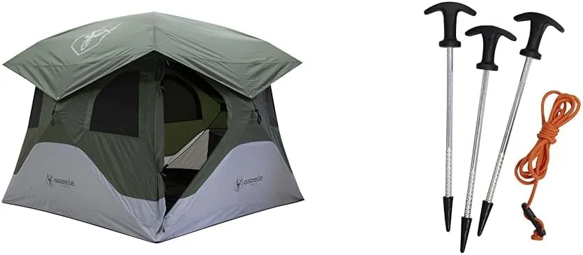 Gazelle Tents™ T4 Hub Tent, Easy 90 Second Set-Up, Waterproof, UV Resistant, Removable Floor, Ample Storage Options, 4-Person, Alpine Green, 78" x 94" x 94", GT400GR