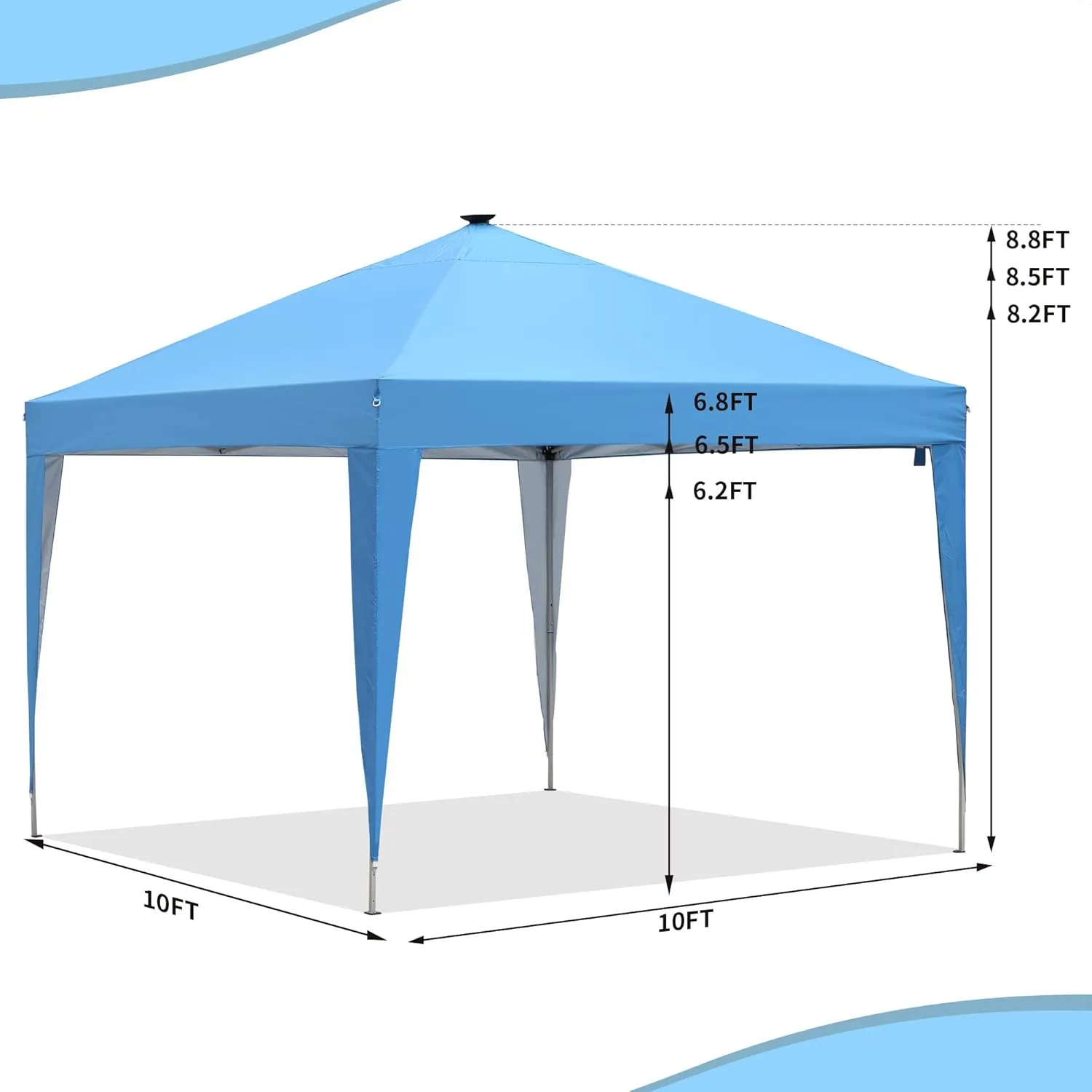 GDY 10ft Instant Lighted Canopy Patio Pop up Gazebo Canopy Tent with Carry Bag and Remote Control, Solar Power and Batteries,Blue