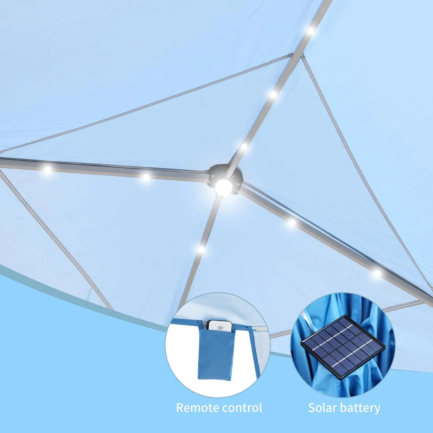 GDY 10ft Instant Lighted Canopy Patio Pop up Gazebo Canopy Tent with Carry Bag and Remote Control, Solar Power and Batteries,Blue