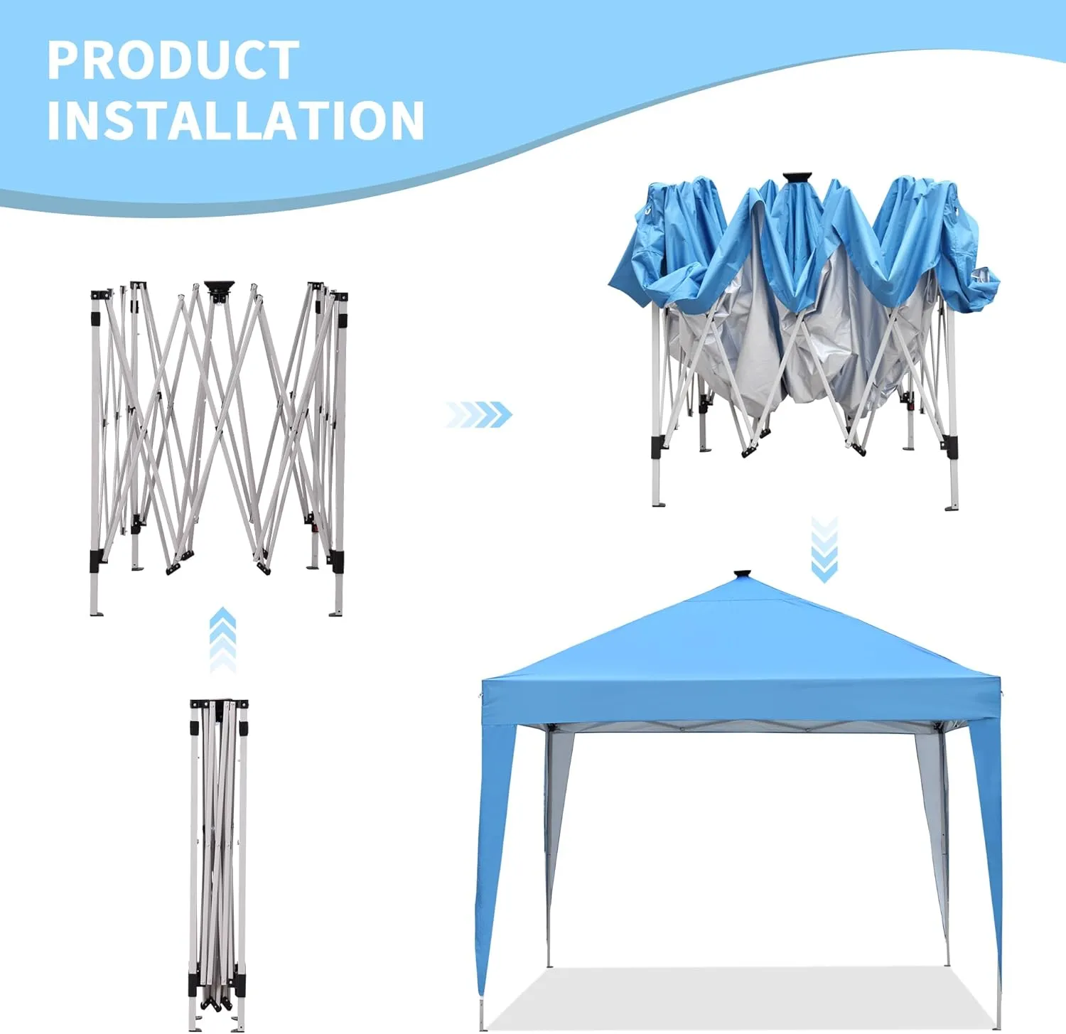 GDY 10ft Instant Lighted Canopy Patio Pop up Gazebo Canopy Tent with Carry Bag and Remote Control, Solar Power and Batteries,Blue