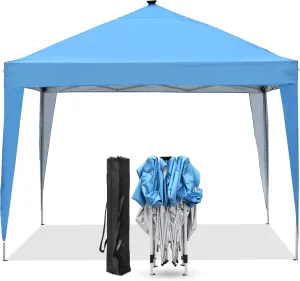 GDY 10ft Instant Lighted Canopy Patio Pop up Gazebo Canopy Tent with Carry Bag and Remote Control, Solar Power and Batteries,Blue