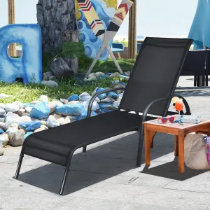 Giantex Patio Lounge Chair, Outdoor Chaise Lounge with 5 Adjustable Backrest, Sturdy Steel Frame, Sunbathing Recliner, Beach Chair, Tanning Chair for Outside, Yard, Balcony, Pool Chairs, Black