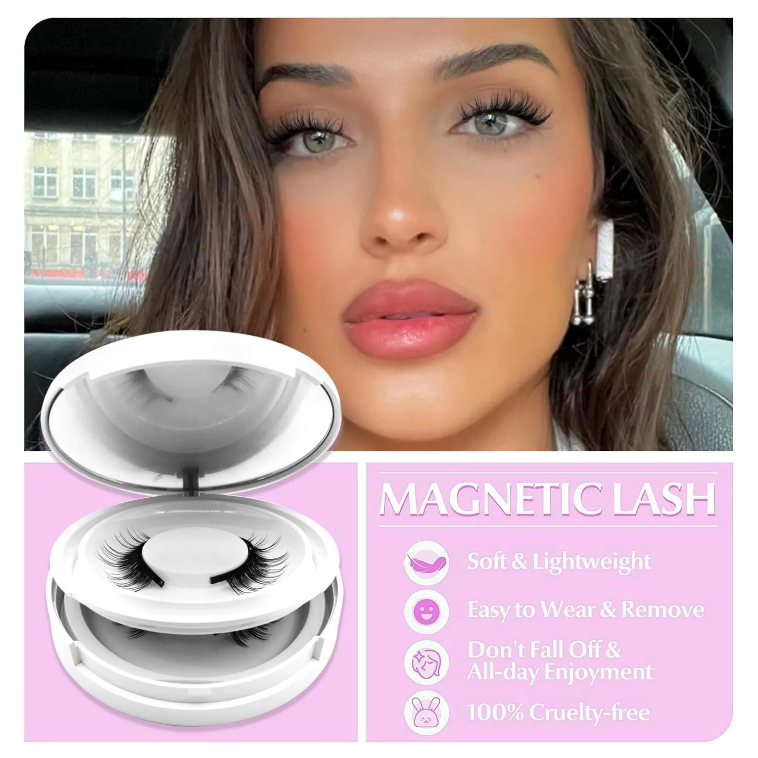 Ginani Magnetic Eyelashes with Applicator,Magnetic Eyelashes Natural Look, Ginani Magnet Lashes without Eyeliner,Reusable No Glue Needed Soft Eyelashes Natural Look(Camellia Iris)