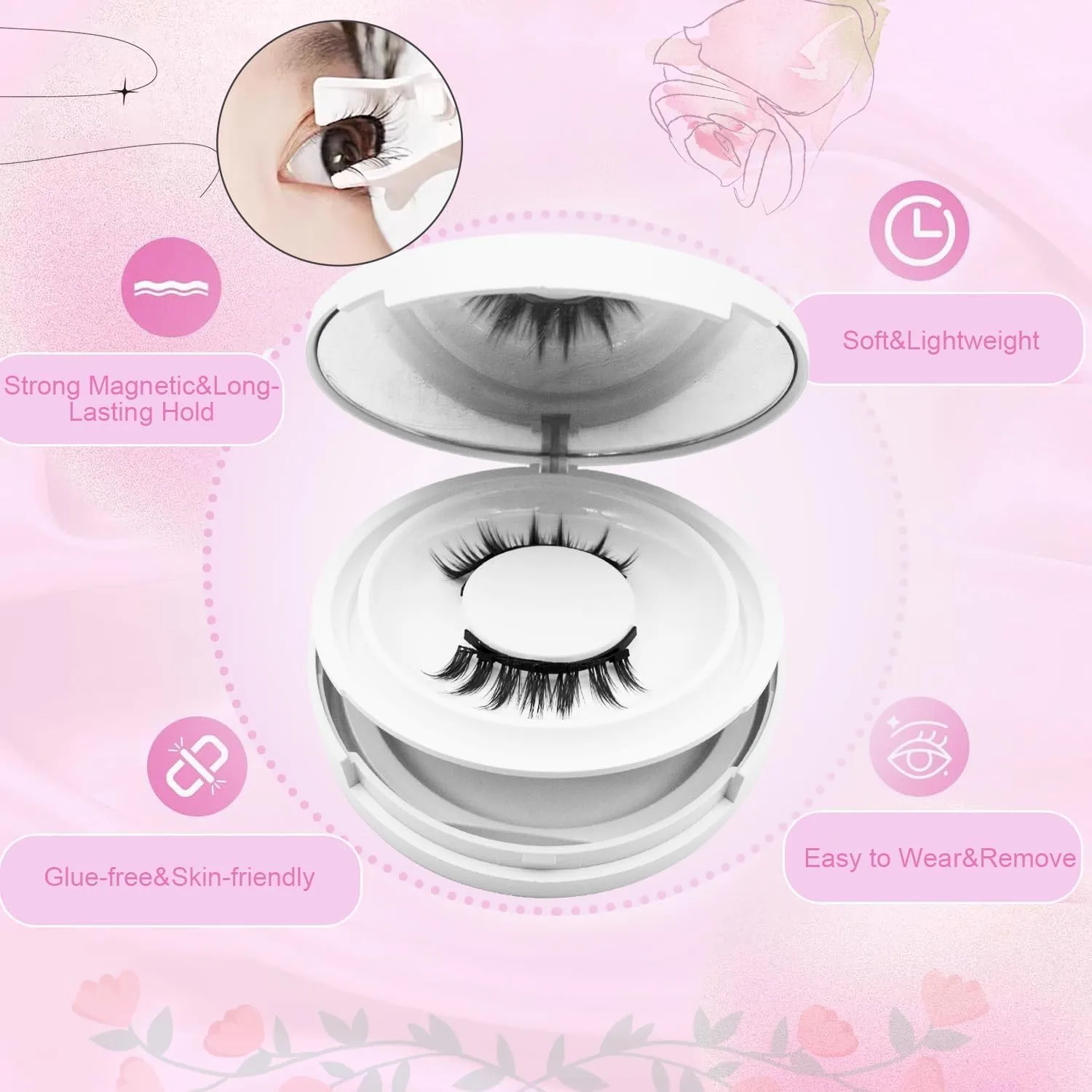Ginani Magnetic Eyelashes with Applicator,Magnetic Eyelashes Natural Look, Ginani Magnet Lashes without Eyeliner,Reusable No Glue Needed Soft Eyelashes Natural Look(Camellia Iris)