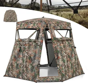 Goplus Camouflage Hunting Blind, One-Way See-Through Hunting Tent w/360° Viewing Range, Carrying Bag, 4 Openings & 4 Windows, Pop up Stakeout Camouflage Ground Blind for Deer & Turkey Hunting