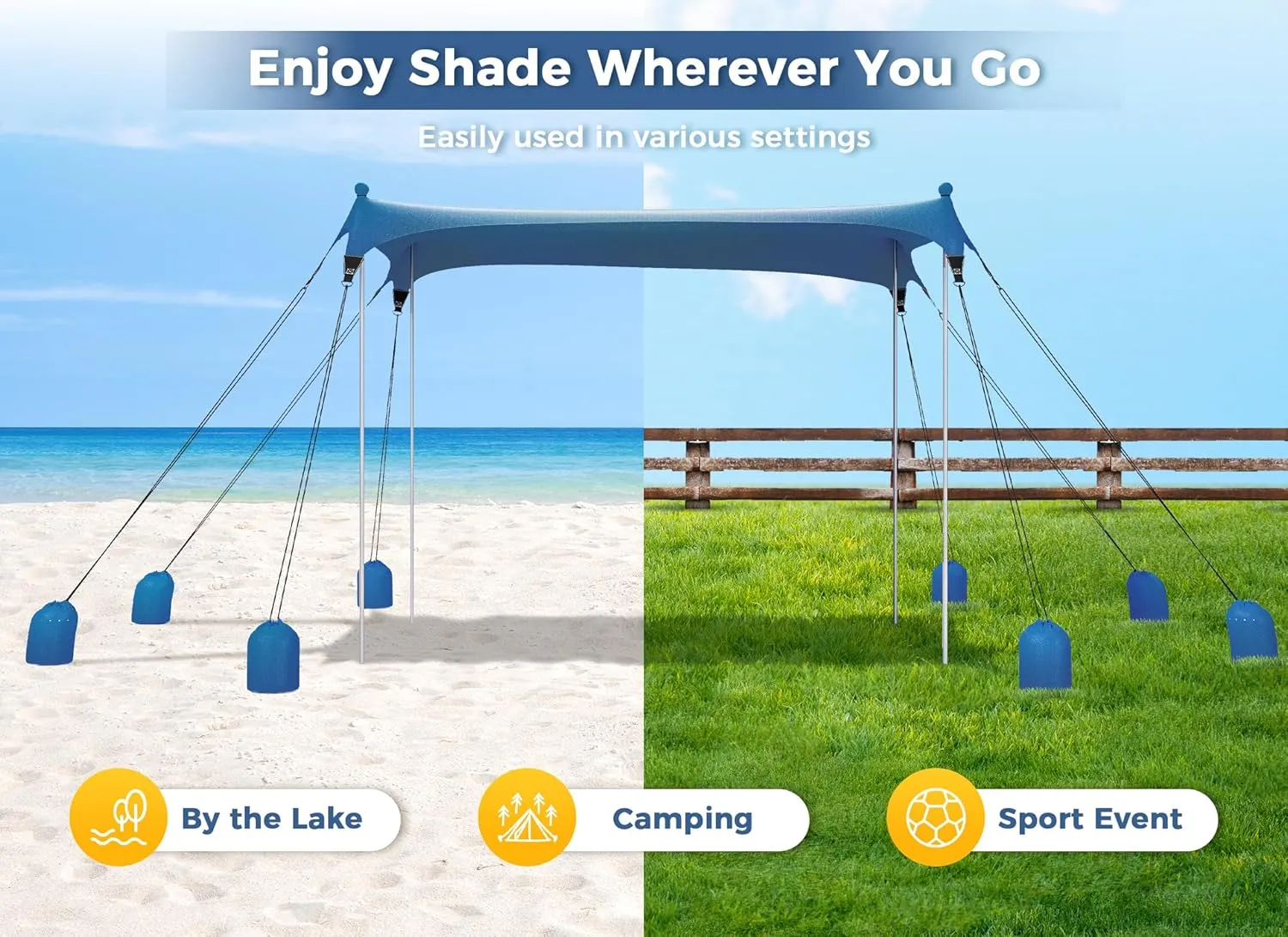 Gorich Beach Tent Sun Shelter with 8 Sandbags, UPF50  Protection & Windproof Pop Up Beach Canopy Tent Sun Shade for Family, Travel & Camping, Easy Setup Canopy Umbrella
