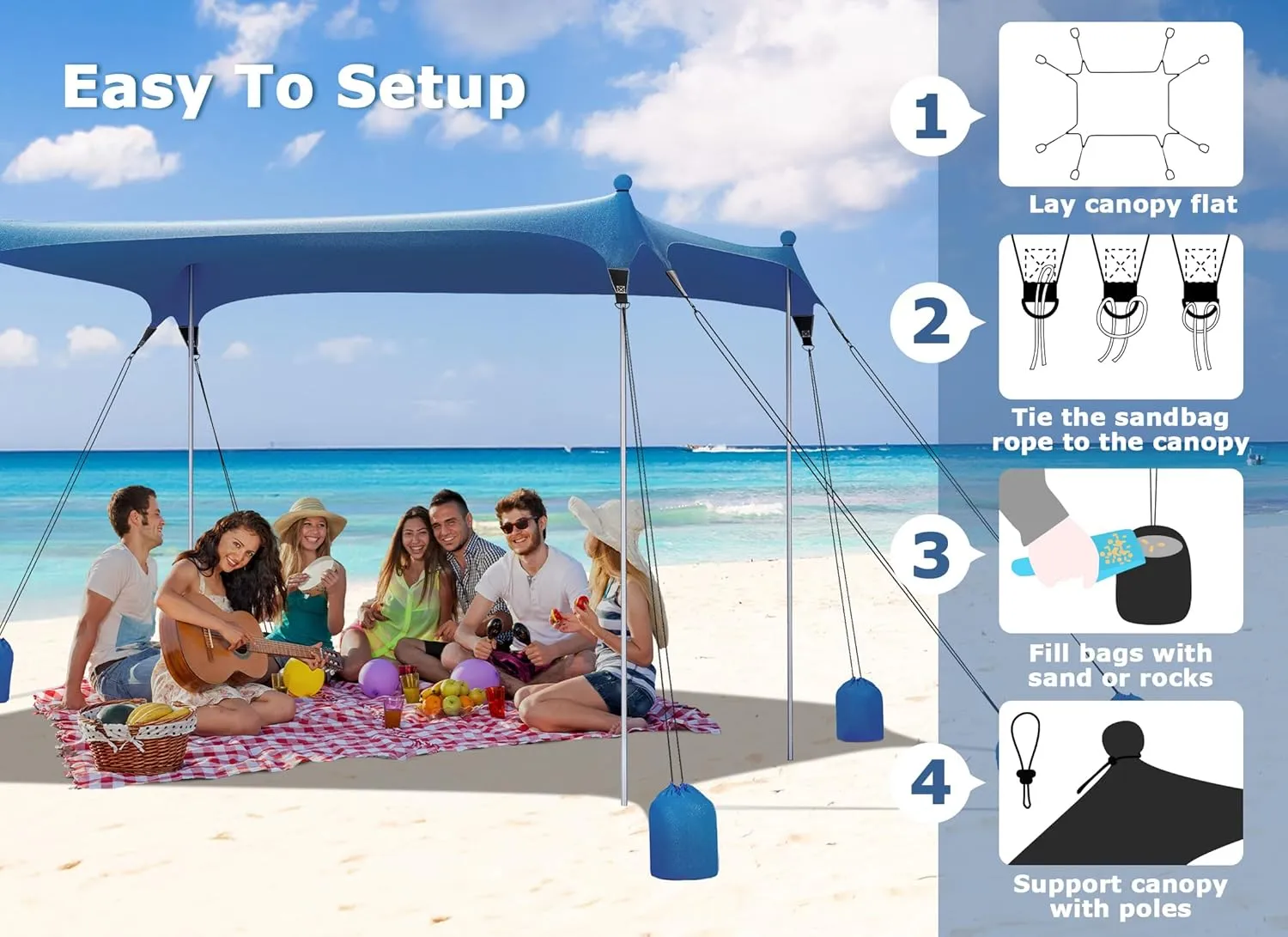 Gorich Beach Tent Sun Shelter with 8 Sandbags, UPF50  Protection & Windproof Pop Up Beach Canopy Tent Sun Shade for Family, Travel & Camping, Easy Setup Canopy Umbrella