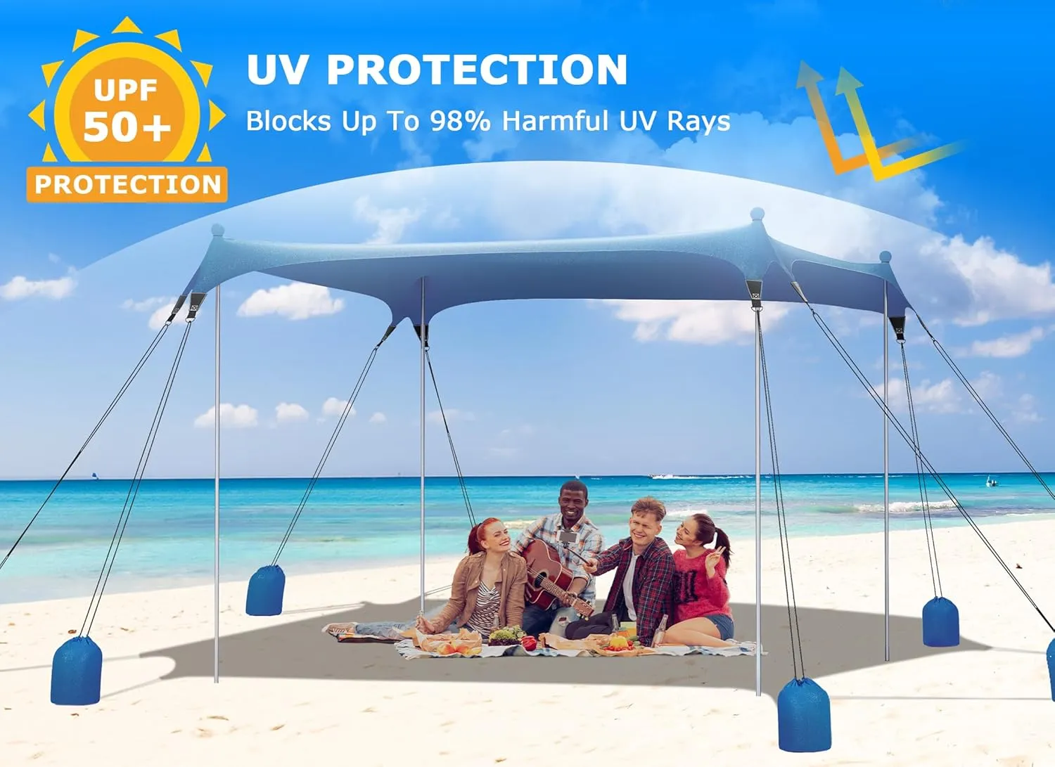Gorich Beach Tent Sun Shelter with 8 Sandbags, UPF50  Protection & Windproof Pop Up Beach Canopy Tent Sun Shade for Family, Travel & Camping, Easy Setup Canopy Umbrella