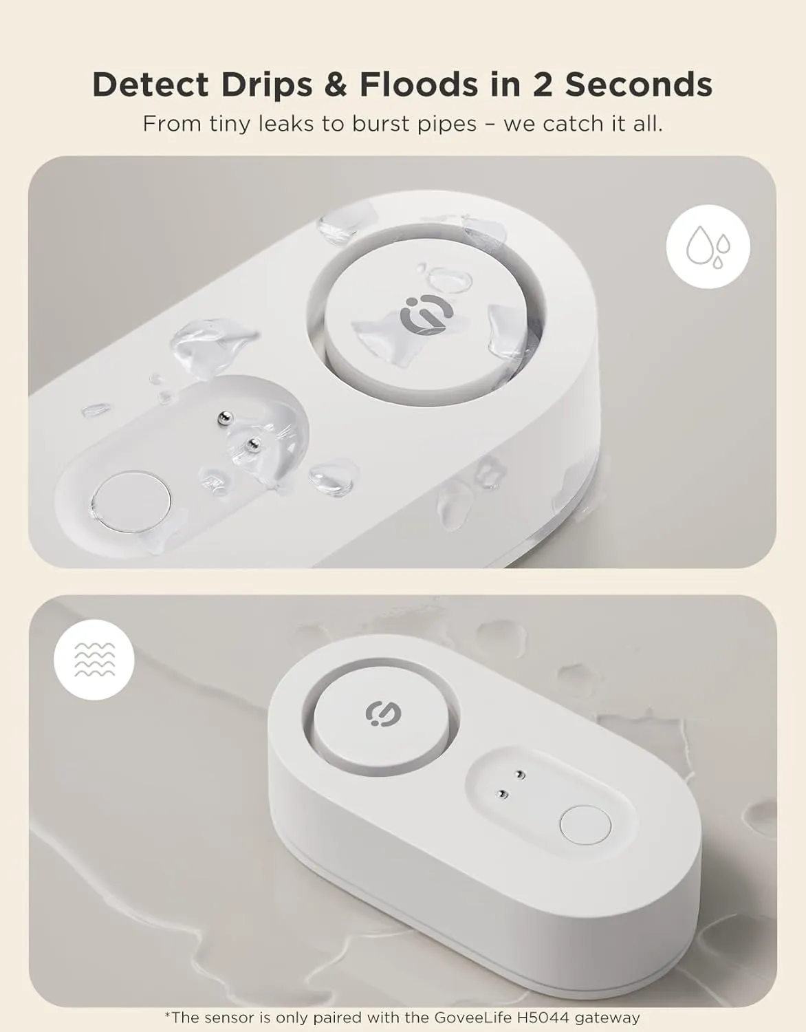 GoveeLife Water Leak Detector 3 Pack with 105dB Adjustable Alarm, Water Alarm with Dual Sets Sensor Probes Leaks and Floods. Suit for Home, Basement, and Kitchen(Cannot Connect to Wi-Fi Directly)