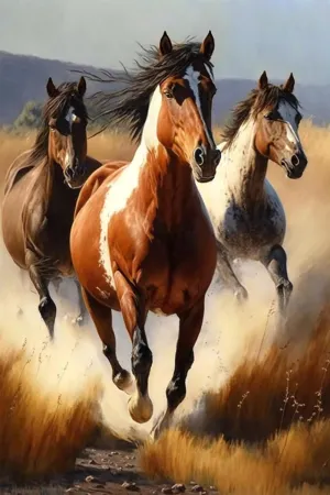 Grassland Running Horses Diamond Painting Kits, Diamond Painting Art Animal 5D Round Diamond Digital Painting Crystal Gemstone Crafts for Home Decor 16x24 Inch