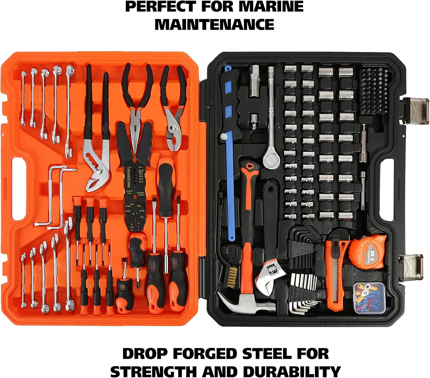 GreatNeck MS191 191-Piece Tool Kit, Boat Accessories Marine Tools Set, Rust Resistant Hand Tools Water Resistant Storage Case