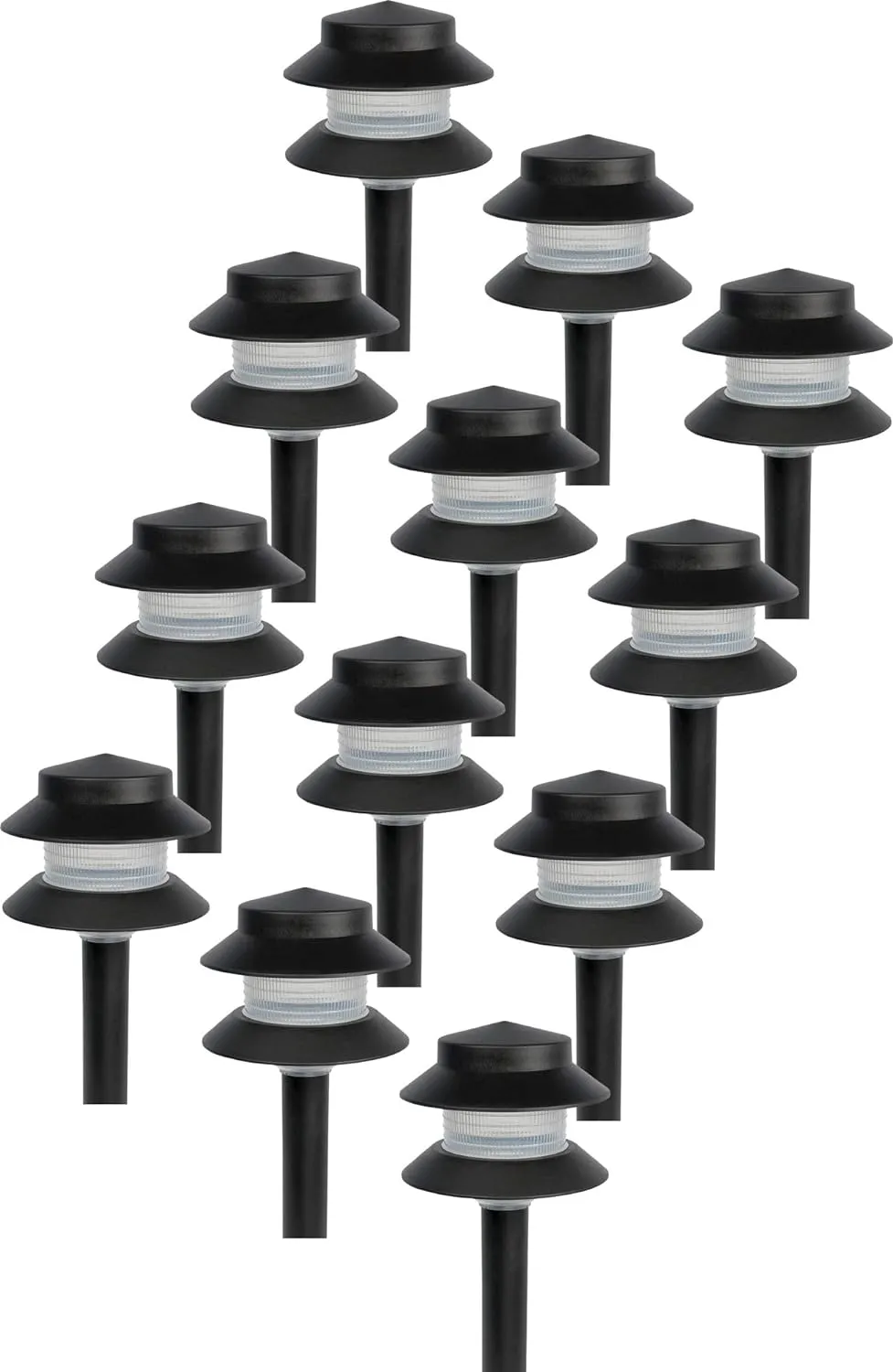 GreenLighting 35 Lumen Modern 2-Tier Low Voltage Path Light - Outdoor 2.5 Watt Landscape Light (12 Pack, Black)