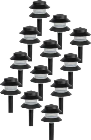 GreenLighting 35 Lumen Modern 2-Tier Low Voltage Path Light - Outdoor 2.5 Watt Landscape Light (12 Pack, Black)