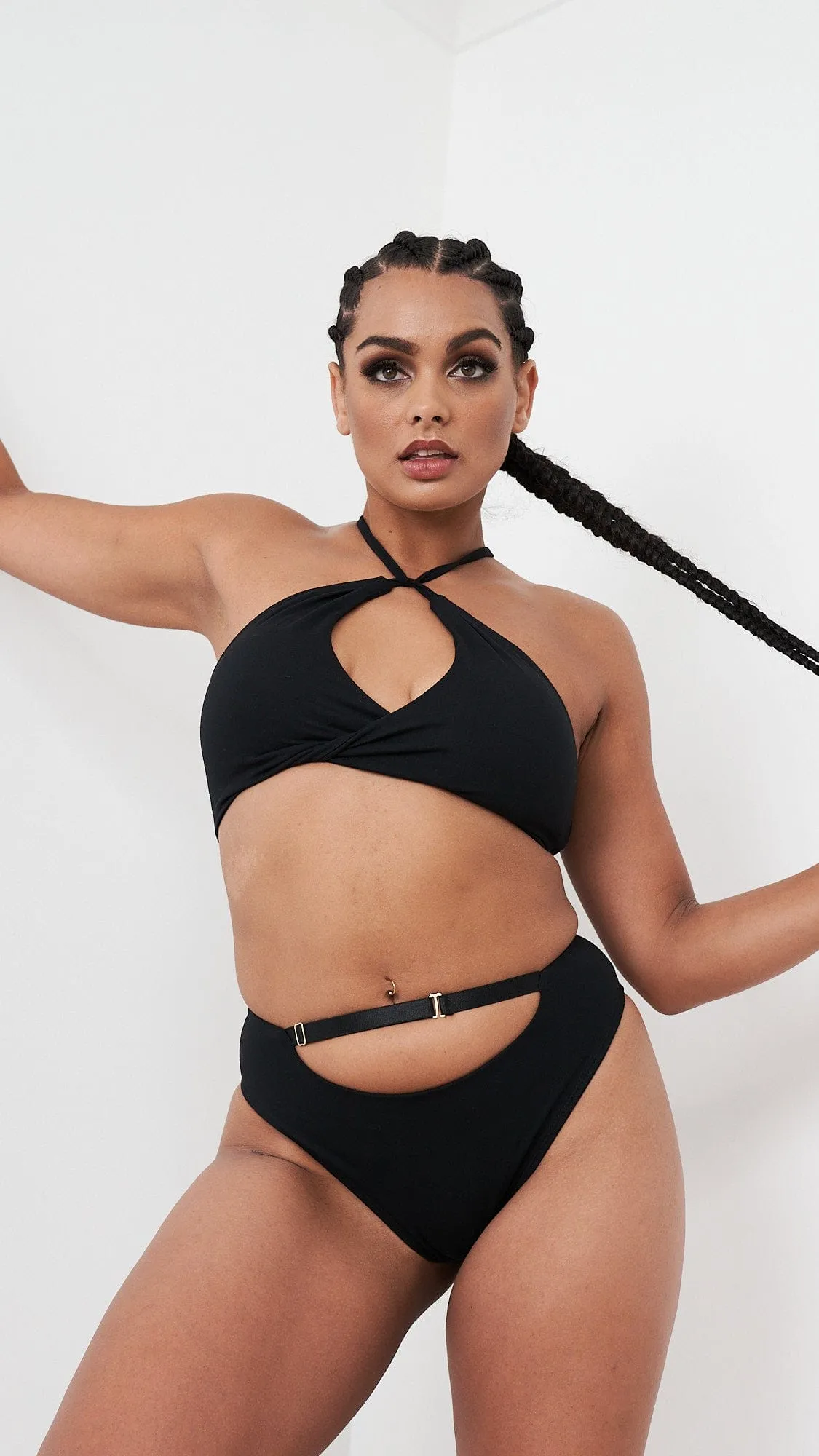Hannah Low Waist - Adjustable Cut Out Low Waist Bottom Black