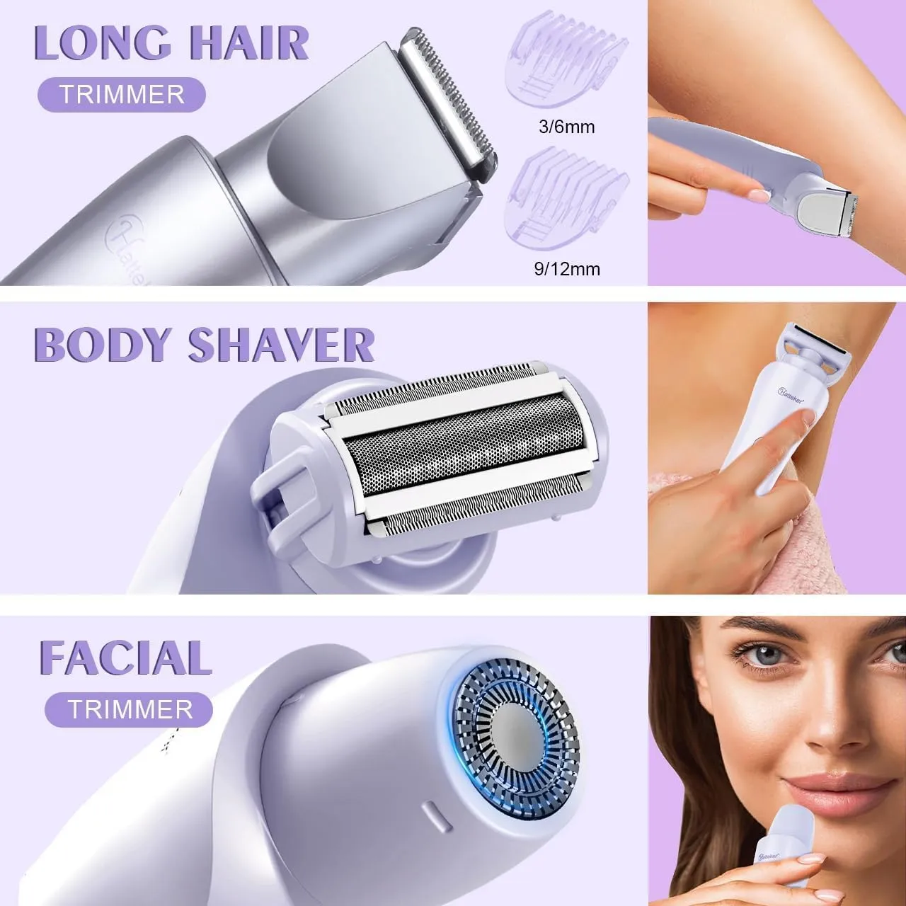 Hatteker Women's Electric Shaver Bikini Trimmer Hair Trimmer for Women LED Display Electric Razor for Legs Bikini Underarm Public Hairs Led Display IPX7 Waterproof Gift for Women (Purple)