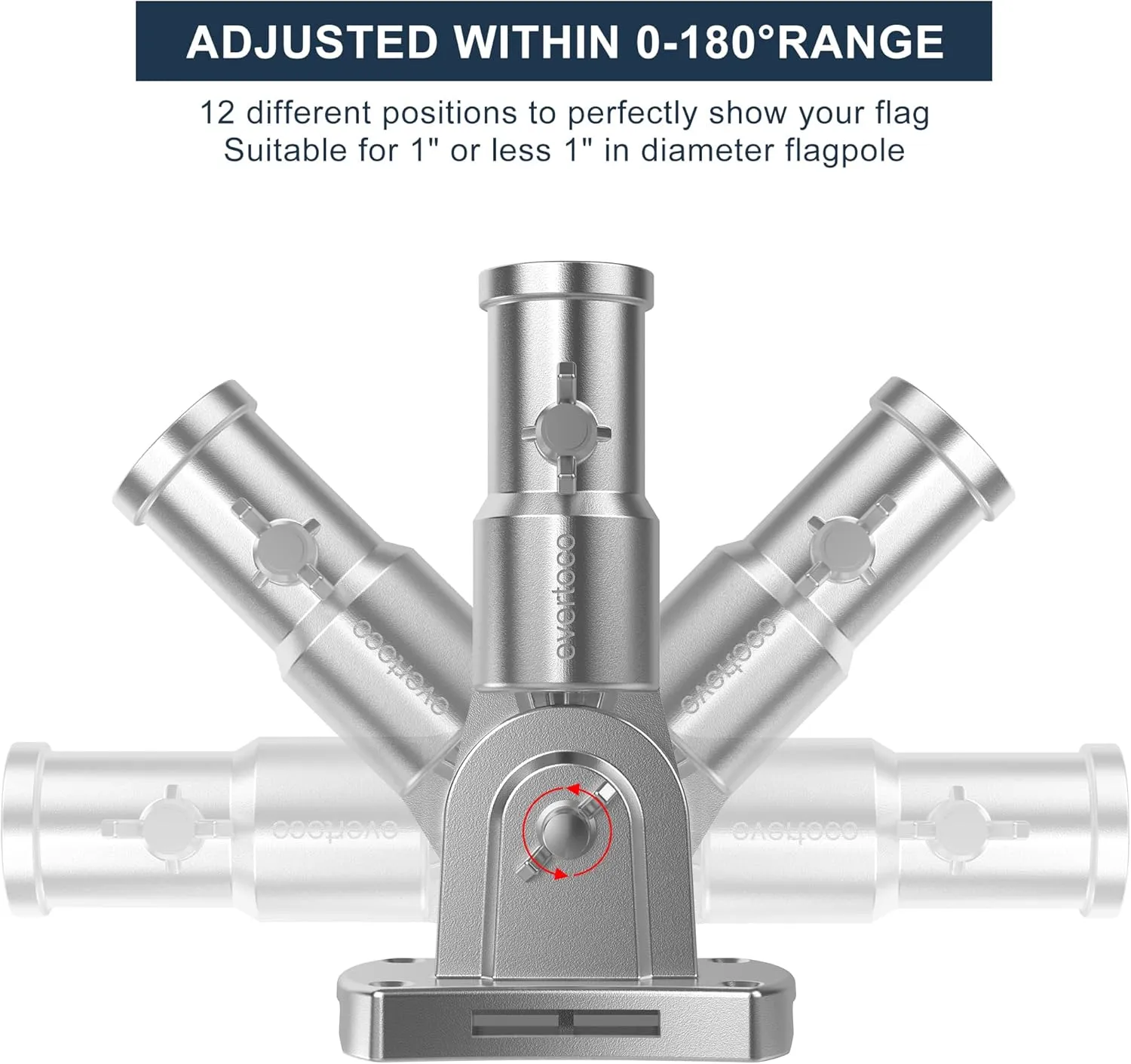 Heavy Duty T304 Stainless Steel Flag Pole Bracket - 180° Adjustable Flag Pole Holder for House with Two Installation Methods, Flag Holder for 1" Inner Diameter Pole, Wind Resistant &Rust Free
