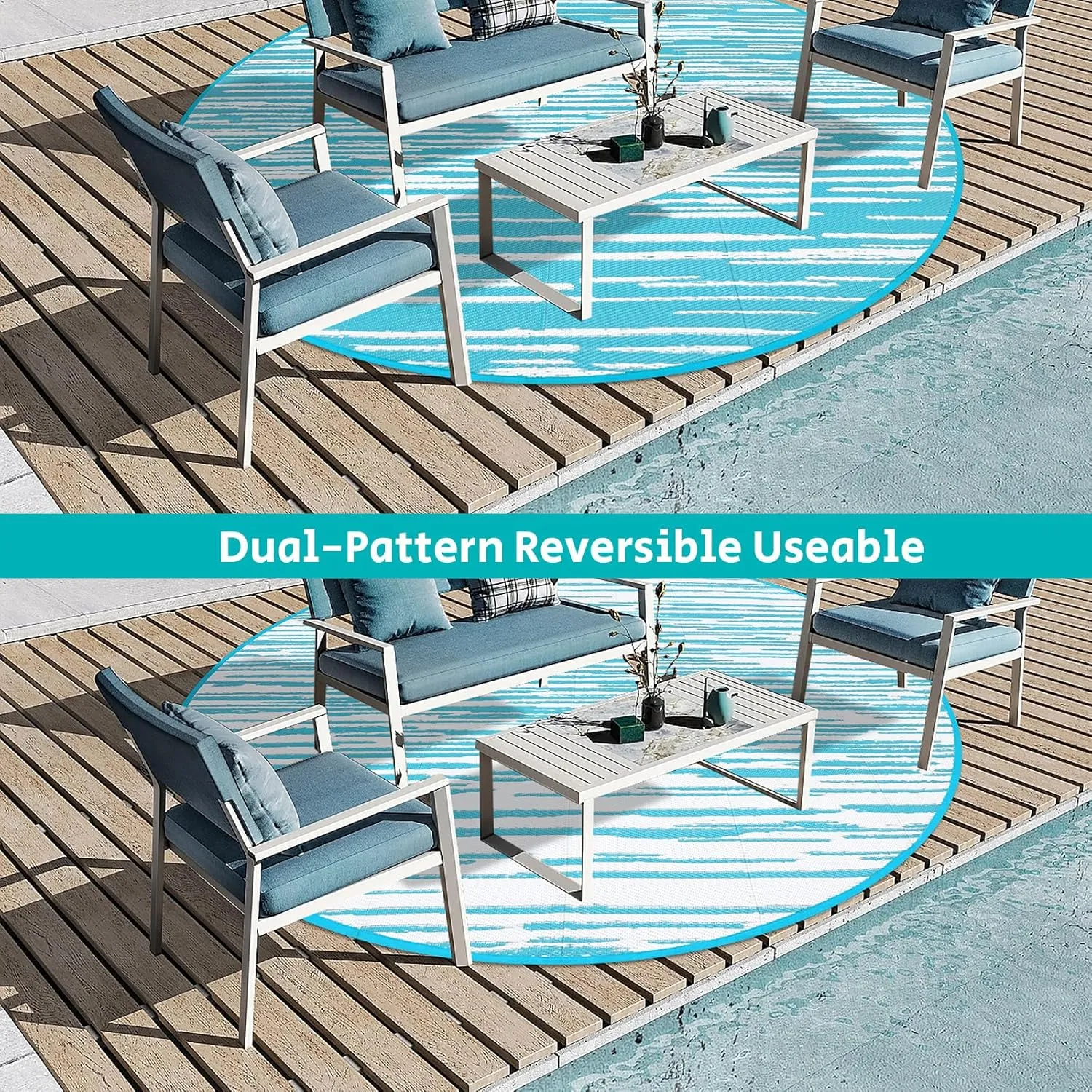 HEBE Outdoor Rug 8ft for Patios Clearance Waterproof Patio Mat Plastic Straw Rug Reversible RV Camping Tent Rug Outside Indoor Outdoor Area Rugs for RV,Deck,Beach,Balcony,Camper