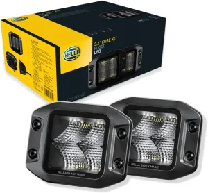 Hella Black Magic LED Series 3.2 Inch Cube Kit Flush Mount - LED Flood Light with Wiring Harness - Performance High Beam Off-Road Light for Pickup Trucks, ATV, SUV, 4x4, Jeep, Tractors / 358176831