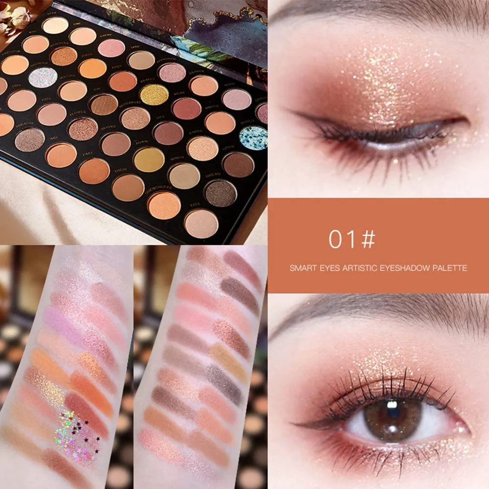 Highly Pigmented Eyeshadow Palette , 40 Colors Matte Shimmer Glitter Metallic Eyeshadow Palette Blendable Waterproof Long Lasting Natural Colors Make Up Eye Shadows Cosmetics Gift Kit-Great for Travel (01#)