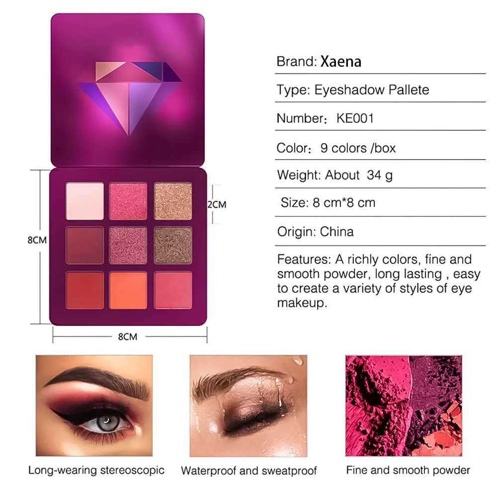 Highly Pigmented Eyeshadow Palette , 9 Colors Matte Shimmer Glitter Metallic Eyeshadow Palette Waterproof Blendable Long Lasting Natural Colors Make Up Eye Shadows Cosmetics Gift Kit-Great for Travel (04#)