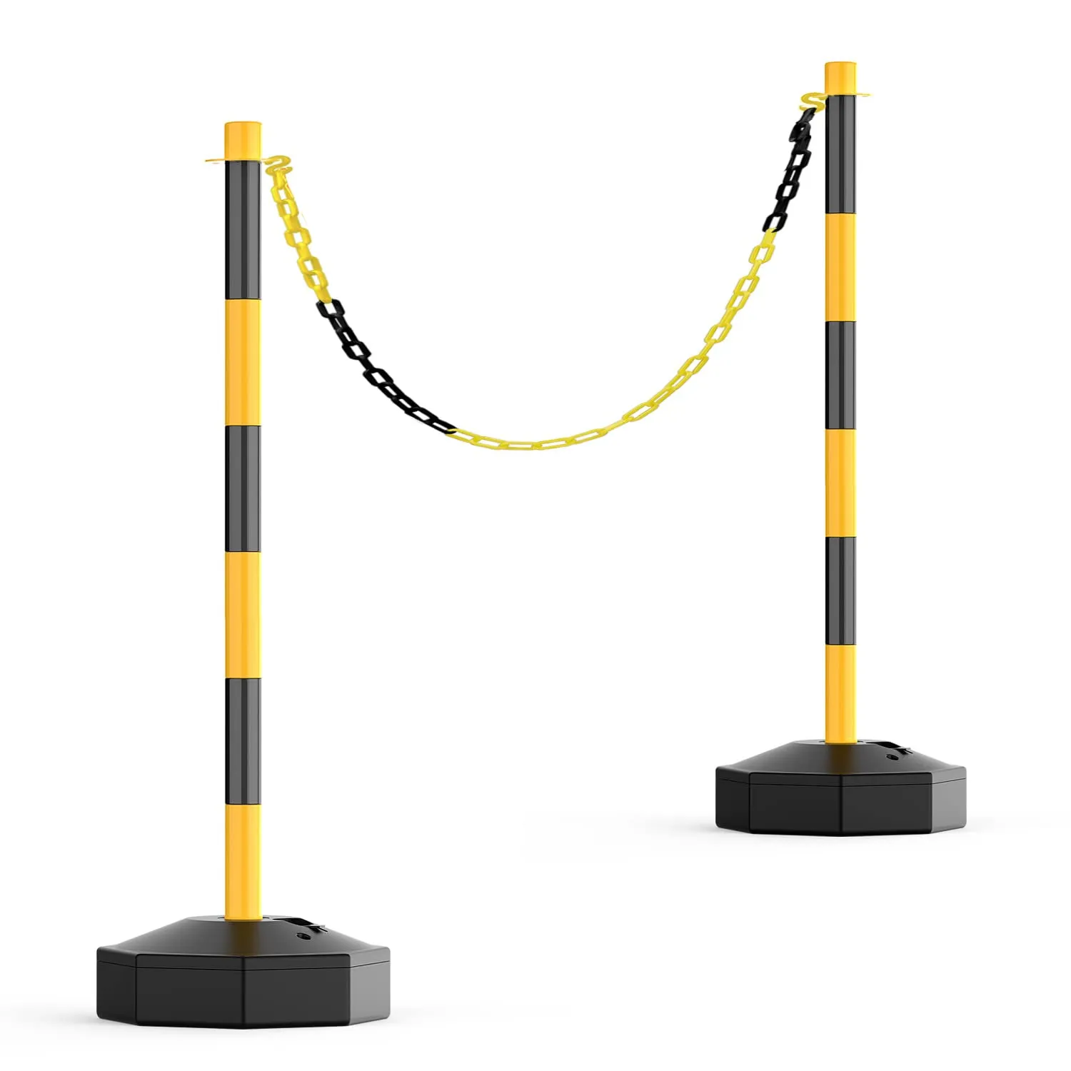 HiGiant 2 Pack Portable Delineator Post Cones with Fillable Base, Expandable Traffic Safety Barriers, 8 Ft Plastic Chain Stanchion for Parking Lot and Construction lot [Black/Yellow]