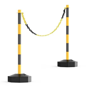HiGiant 2 Pack Portable Delineator Post Cones with Fillable Base, Expandable Traffic Safety Barriers, 8 Ft Plastic Chain Stanchion for Parking Lot and Construction lot [Black/Yellow]