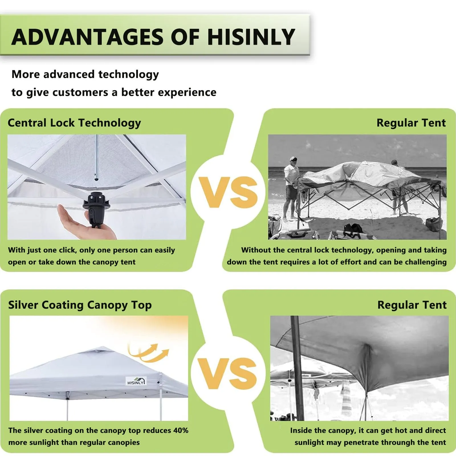 Hisinly 10x10ft Pop Up Canopy Tent with Removable Sidewall, Instant Shade Canopy with Vented Roof for Patio Outdoor Camping with Wheel-Bag, 4 Sand Bags, 8 Stakes