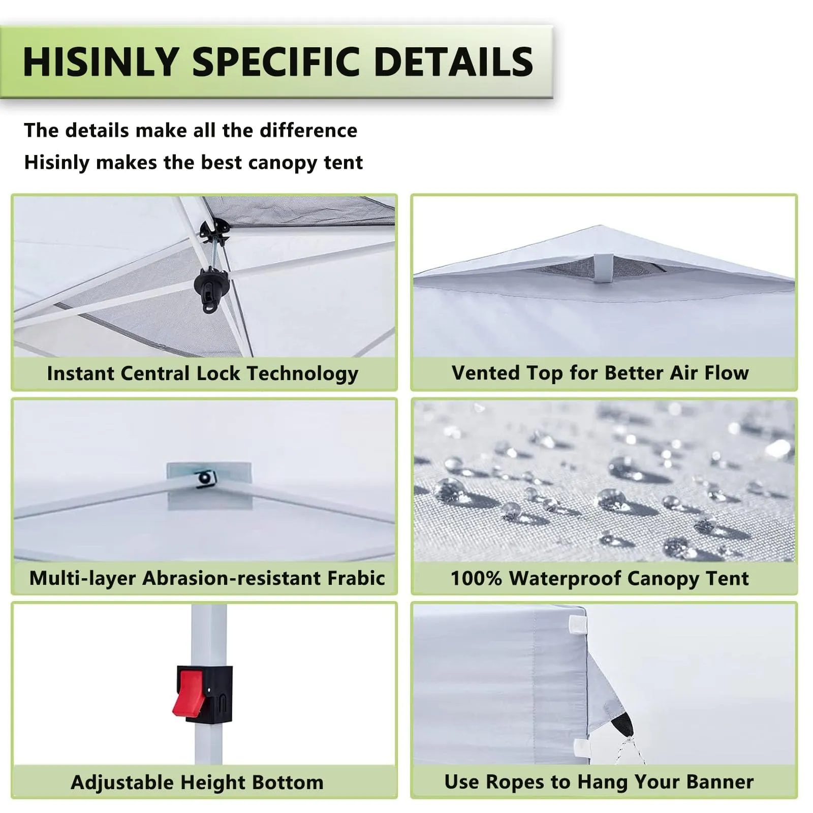 Hisinly 10x10ft Pop Up Canopy Tent with Removable Sidewall, Instant Shade Canopy with Vented Roof for Patio Outdoor Camping with Wheel-Bag, 4 Sand Bags, 8 Stakes