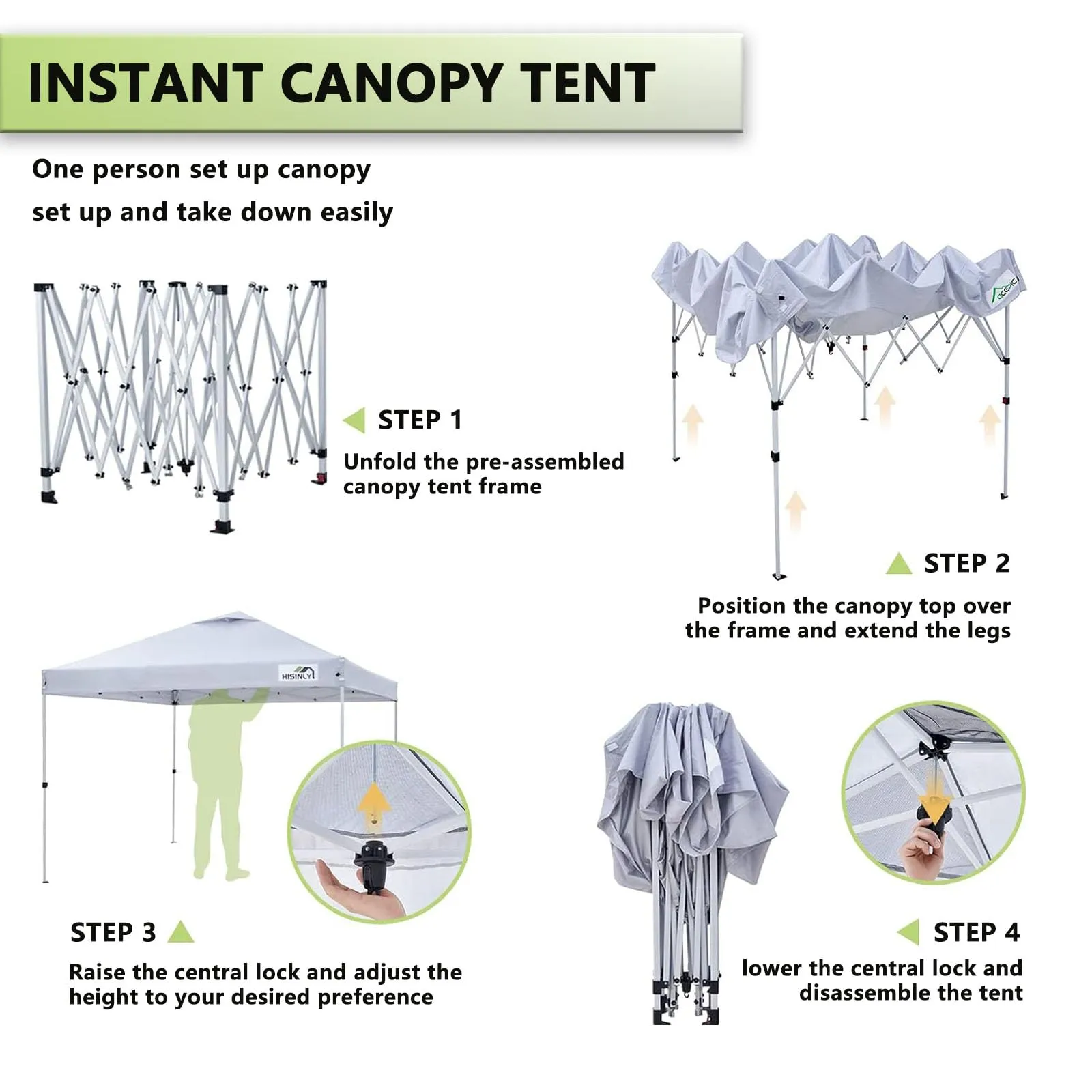 Hisinly 10x10ft Pop Up Canopy Tent with Removable Sidewall, Instant Shade Canopy with Vented Roof for Patio Outdoor Camping with Wheel-Bag, 4 Sand Bags, 8 Stakes