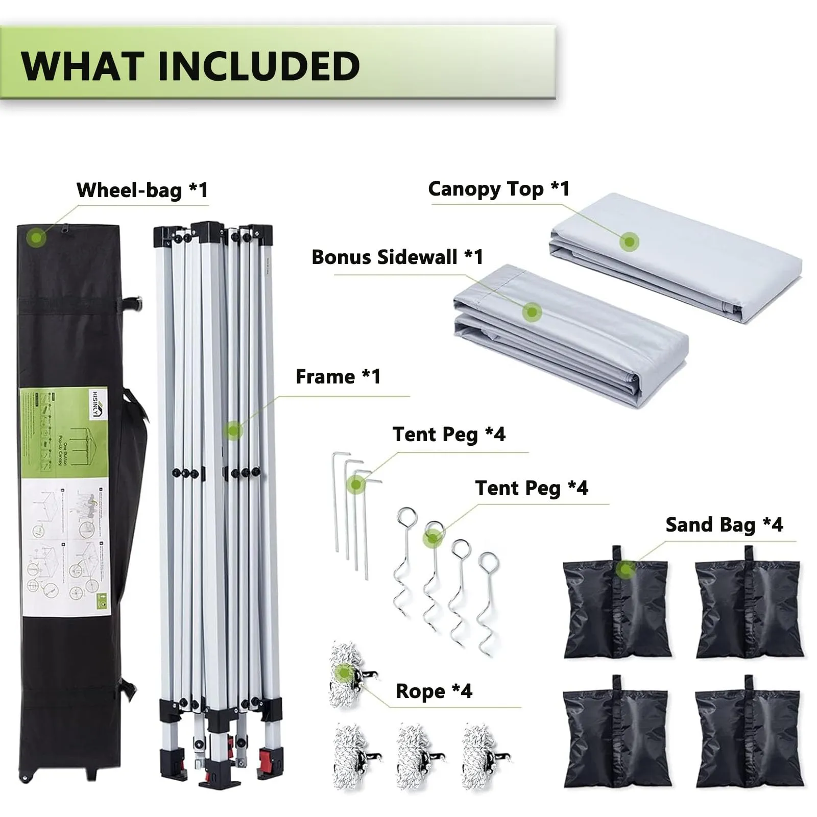Hisinly 10x10ft Pop Up Canopy Tent with Removable Sidewall, Instant Shade Canopy with Vented Roof for Patio Outdoor Camping with Wheel-Bag, 4 Sand Bags, 8 Stakes