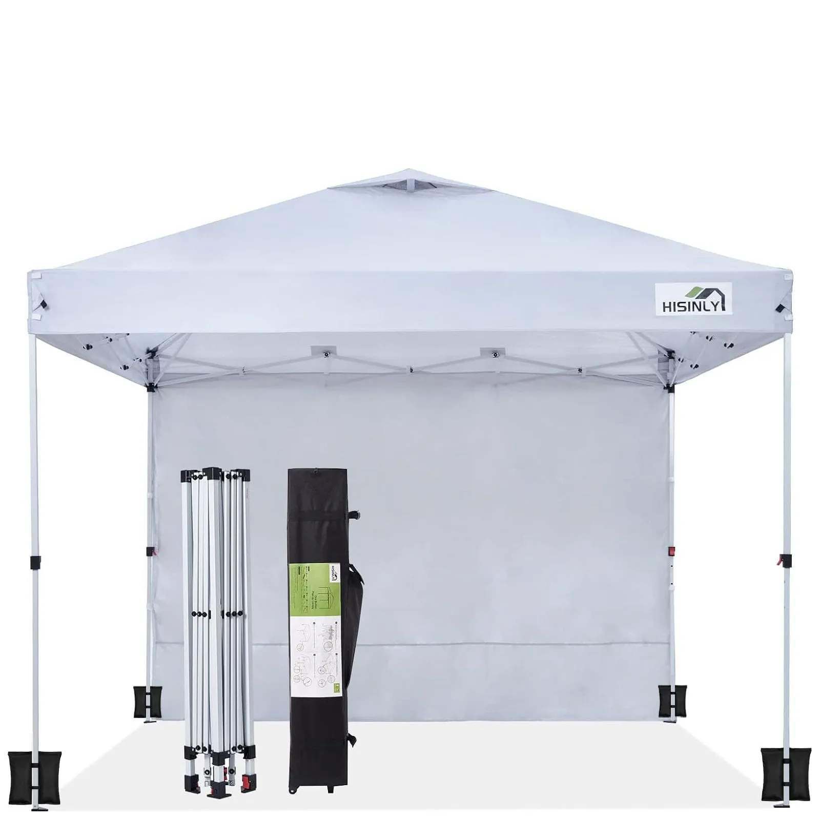 Hisinly 10x10ft Pop Up Canopy Tent with Removable Sidewall, Instant Shade Canopy with Vented Roof for Patio Outdoor Camping with Wheel-Bag, 4 Sand Bags, 8 Stakes