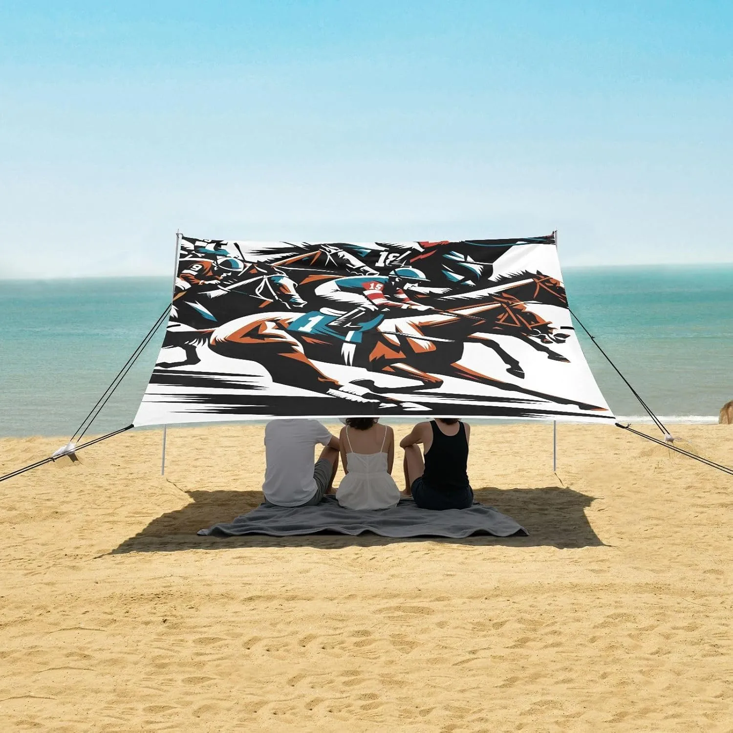 Horse Race Riders Equestrian Beach Camping Tent Sun Shelter for Whole Family, Beach Shade Canopy with UPF50  UV Protection,Easy Set Up and Carry,Outdoor Shade for Trips, Fishing, Backyard Fun P
