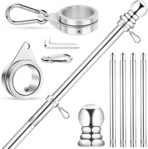 House Flag Pole, REERON 5 FT Metal Spinning Flagpole Kit, 1" Tangle Free Stainless Steel Flag Pole with 360° Flagpole Rings for Outside House Porch Residential Wall Mount for 3x5 Flag, Without Bracket
