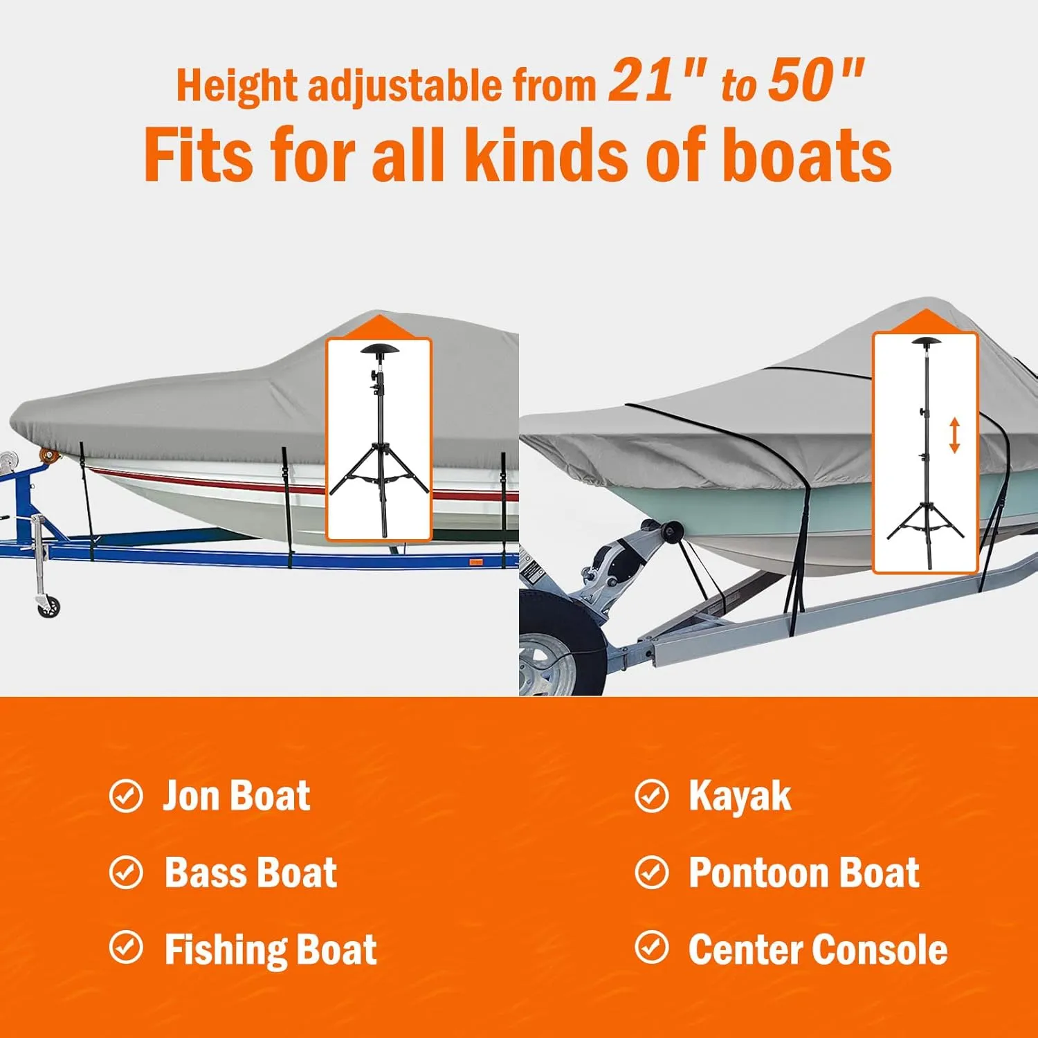 i Cover Boat Cover Support Pole - Adjustable Iron Alloy Supporting Poles, Telescoping Tarp Accessories System with Tripod Base for Jon Pontoon Boats, 2PK