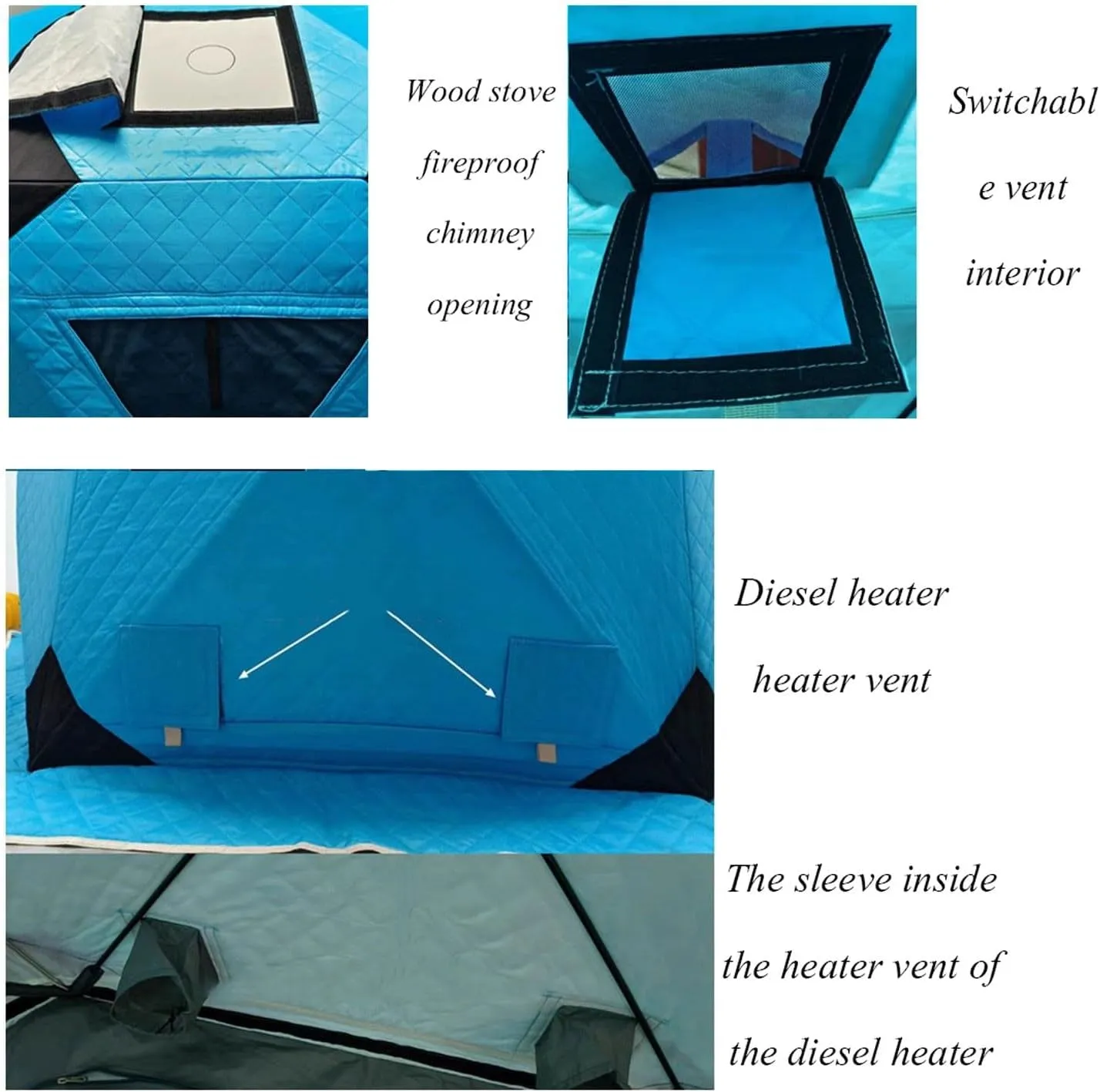 ice Fishing Tent ice Fishing shelter Insulated 3-4 Person Portable Quick-Open Hexagonal Warm and Anti-Cold Ice Fishing Tent with Chimney(Color:1)