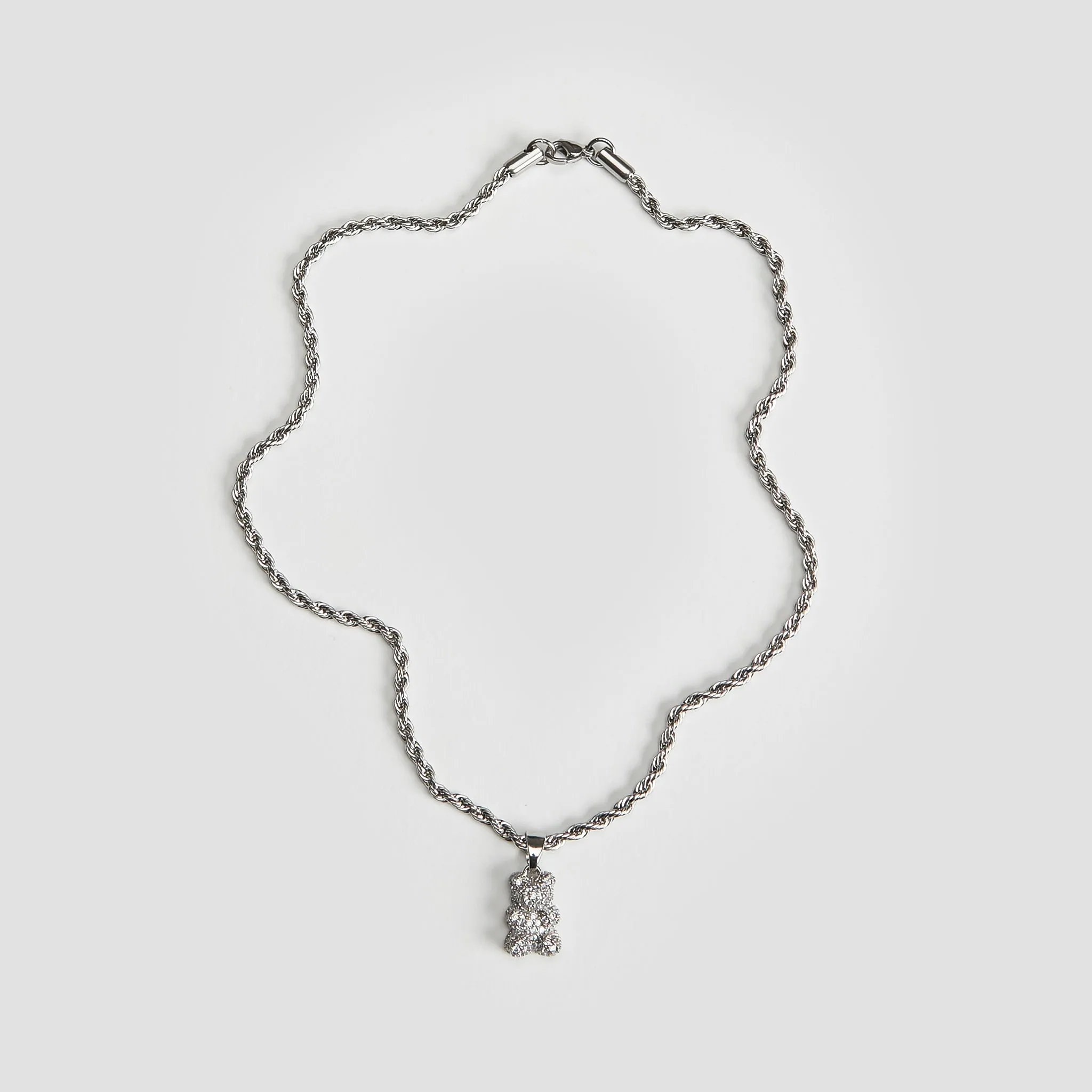Iced Teddy Bear Pendant Rope Chain Necklace
