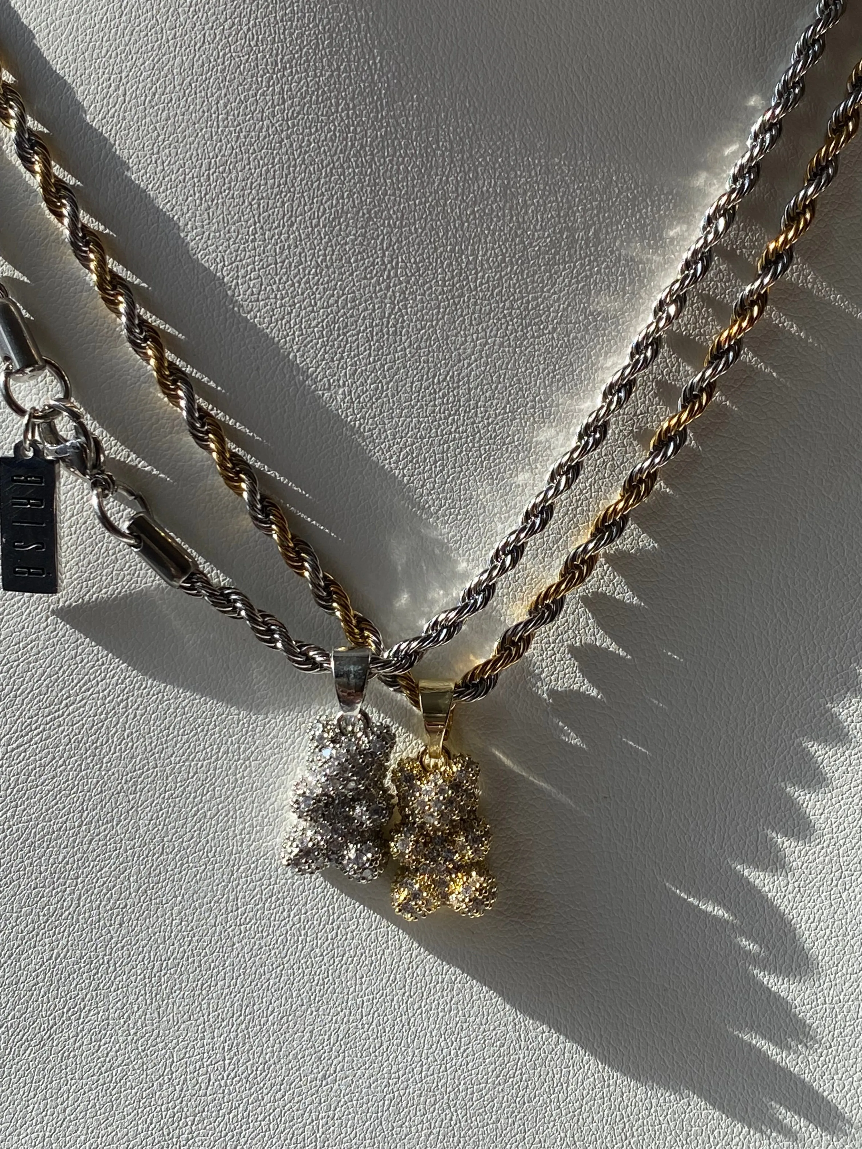 Iced Teddy Bear Pendant Rope Chain Necklace