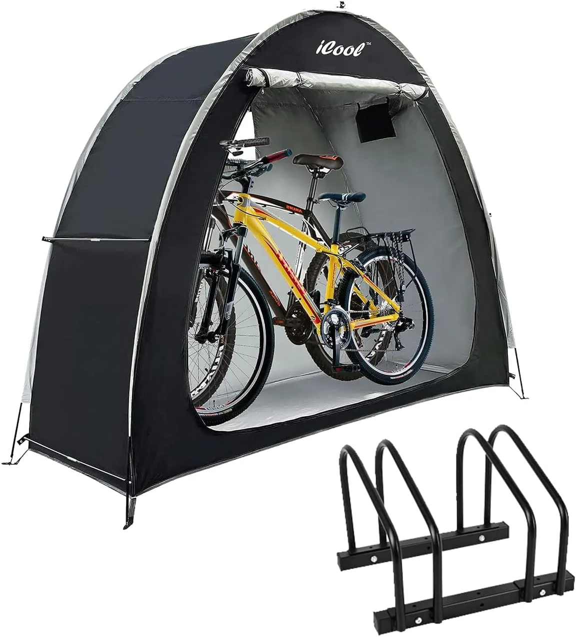 iCool Bikes Floor Bike Stand and Outdoor Bike Covers Storage Shed Tent