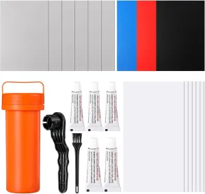 Inflatable Boat Repair Kit Include 9 PVC Patch, 6 TPU Repair Patch, 1 Maintenance Barrel, 1 Valve Wrench, 1 Brush and 5 Pcs 3g Glue, Rubber Boat Repair Patches Set for Inflatable Kayak